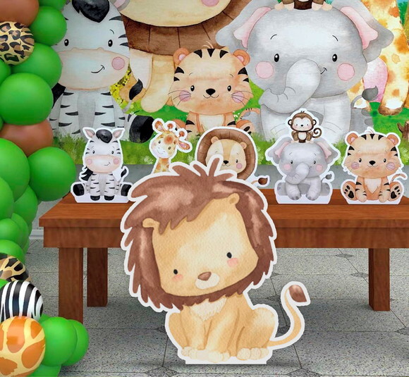 Display Totem de Chão mdf Aniversário Safari Leão 50cm