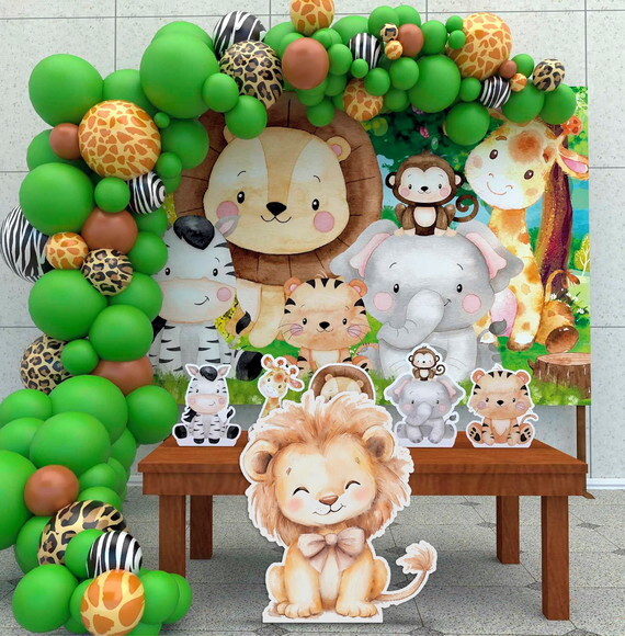 Display Totem de Chão mdf Aniversário Safari Leão 50cm