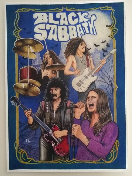 Ilustração Original em Aquarela 42x30cm Black Sabbath
