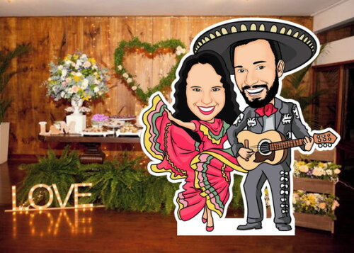Display de Chão Totem Caricatura Casamento Noivos