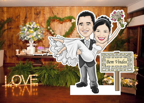 Display de Chão Totem Caricatura Casamento Noivos