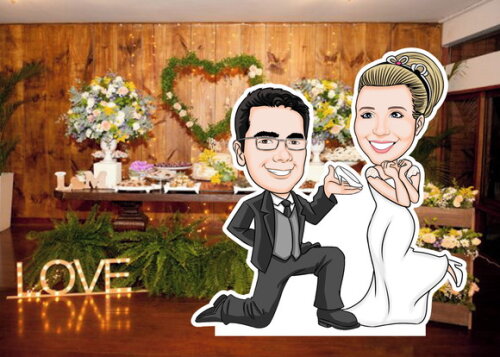 Display de Chão Totem Caricatura Casamento Noivos