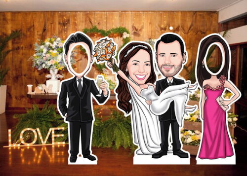 Display de Chão Totem Caricatura Casamento Noivos + Padrinho