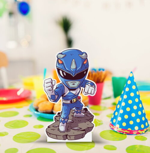 Display de Mesa mdf Aniversário Power Ranger Azul 20cm