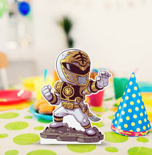 Display de Mesa mdf Aniversário Power Ranger Branco 20cm