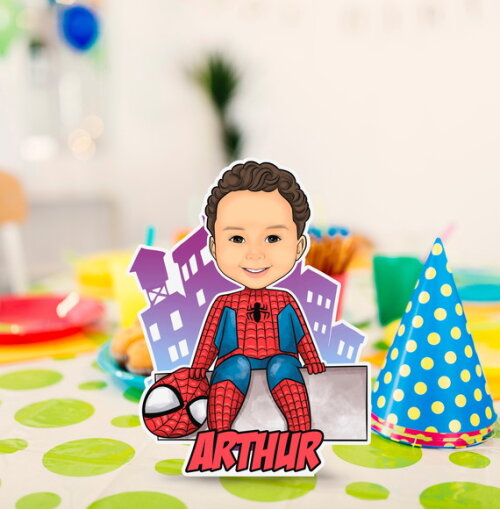 Display de Mesa mdf Caricatura Aniversário Homem Aranha 20cm