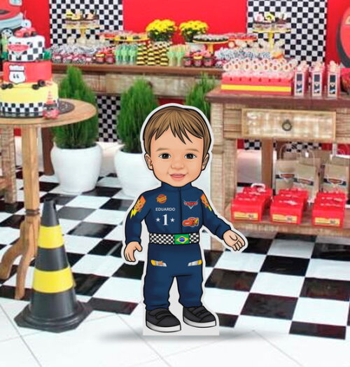 Display Totem de Chão Caricatura Aniversário Piloto Carros