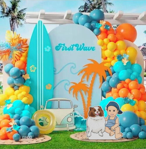 Display Totem de Chão em mdf Caricatura Bebê e Pet Praia