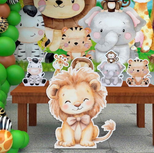 Display Totem de Chão mdf Aniversário Safari Leão 50cm