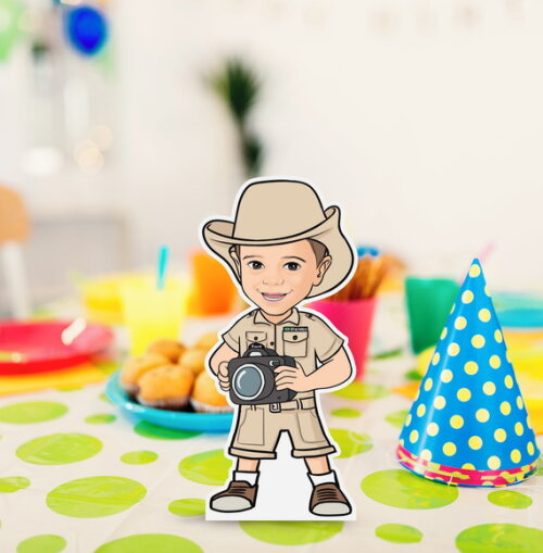 Display Totem de Mesa mdf Caricatura Aniversário Safari 20cm