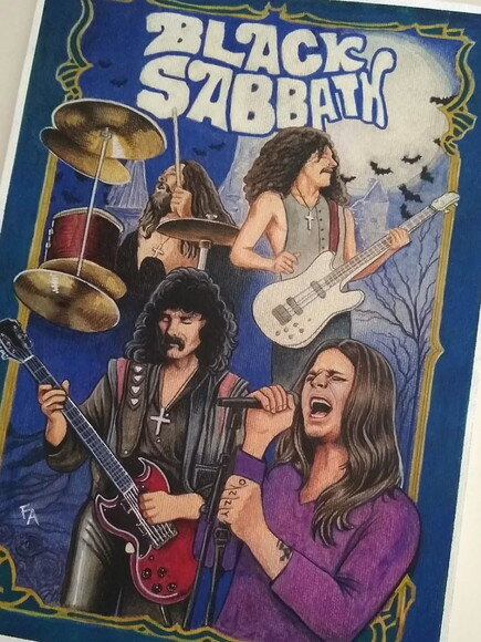 Ilustração Original em Aquarela 42x30cm Black Sabbath