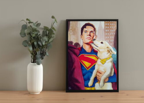 Quadro Print Superman e Krypto 30x42cm