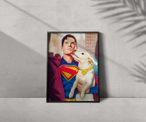 Quadro Print Superman e Krypto 30x42cm