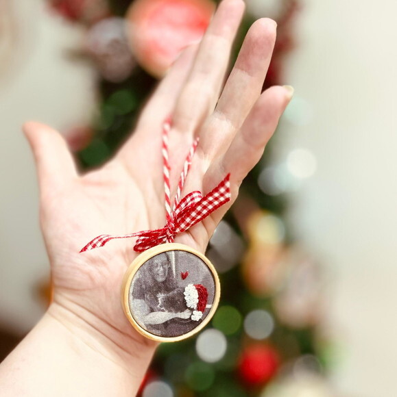 Enfeite Natal 4cm Foto Bordada Personalizado