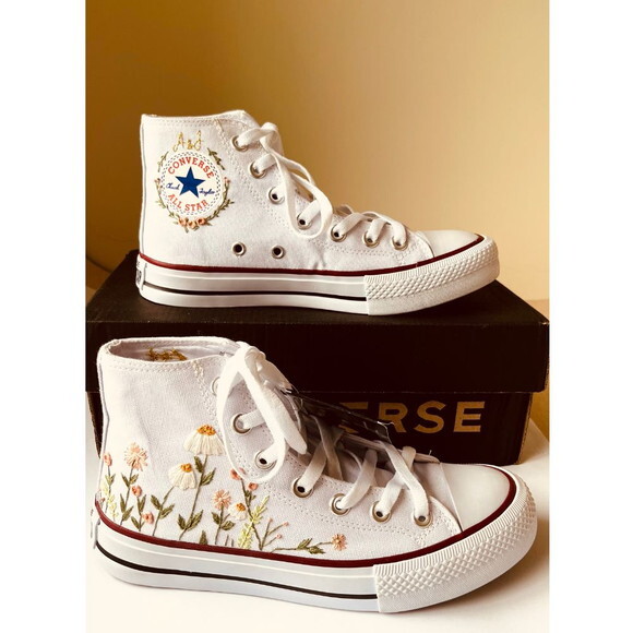 Tênis All Star Noiva Cano Alto Personalizado Bordado a Mão
