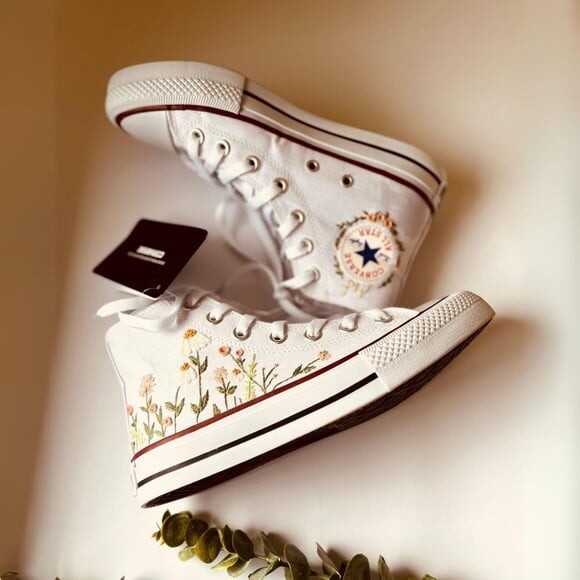 Tênis All Star Noiva Cano Alto Personalizado Bordado a Mão