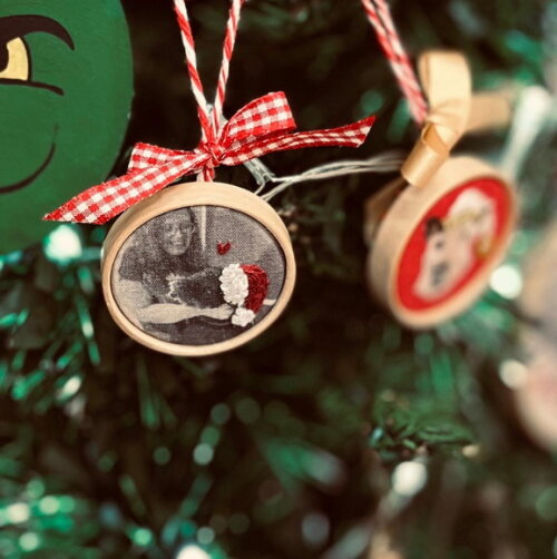 Enfeite Natal 4cm Foto Bordada Personalizado