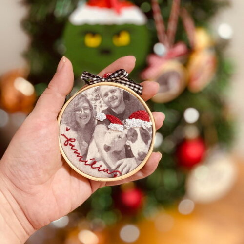 Enfeite Natal Foto Bordada Personalizado