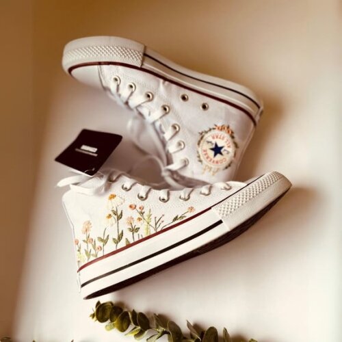 Tênis All Star Noiva Cano Alto Personalizado Bordado a Mão