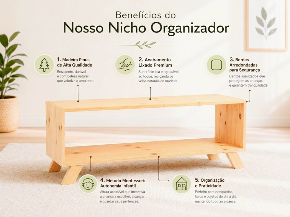 Estante Montessori 02 Prateleiras com Pés