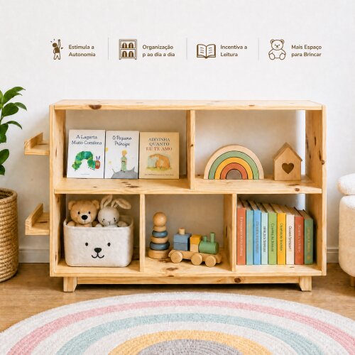 Estante Montessori Sunshine 05 Nichos e Porta-Livros