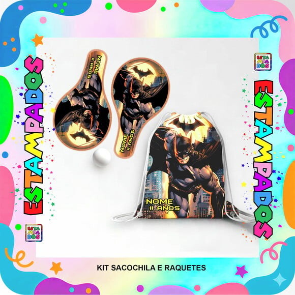 Kit Batman 30 Unid Mochilinha + Raquetes de Ping Pong