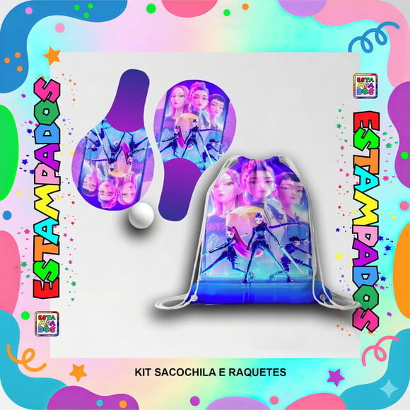 Kit Huntrix 100 Unid Mochilinha + Raquetes de Ping Pong
