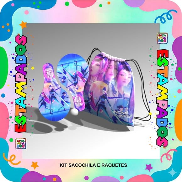 Kit Huntrix 50 Unid Mochilinha + Raquetes de Ping Pong