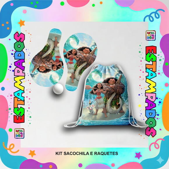Kit Moana 15 Unid Mochilinha + Raquetes de Ping Pong