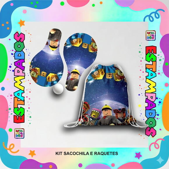Kit Roblox 15 Unid Mochilinha + Raquetes de Ping Pong
