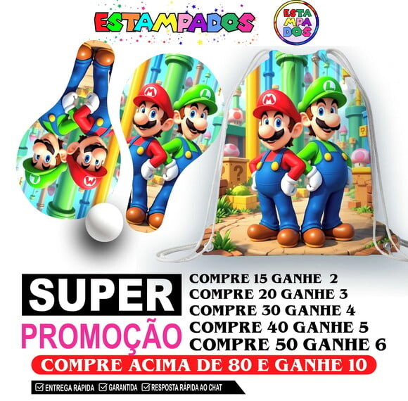 Kit Super Mario 0003 Sacochila+raquetes de Ping Pong