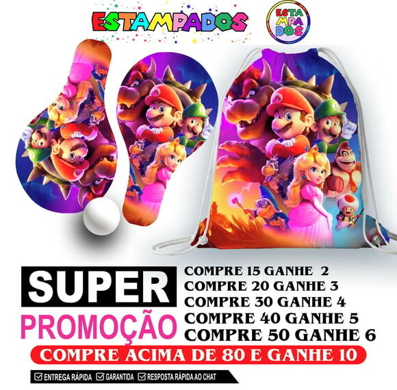 Kit Super Mario 0006 Sacochila+raquetes de Ping Pong