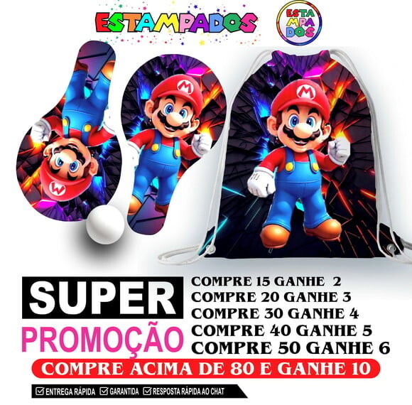 Kit Super Mario 0004 Sacochila+raquetes de Ping Pong