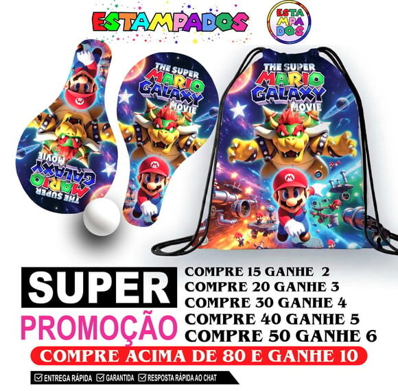 Kit Super Mario 0001 Sacochila+raquetes de Ping Pong