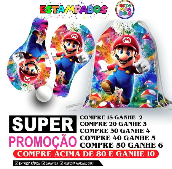 Kit Super Mario 0002 Sacochila+raquetes de Ping Pong