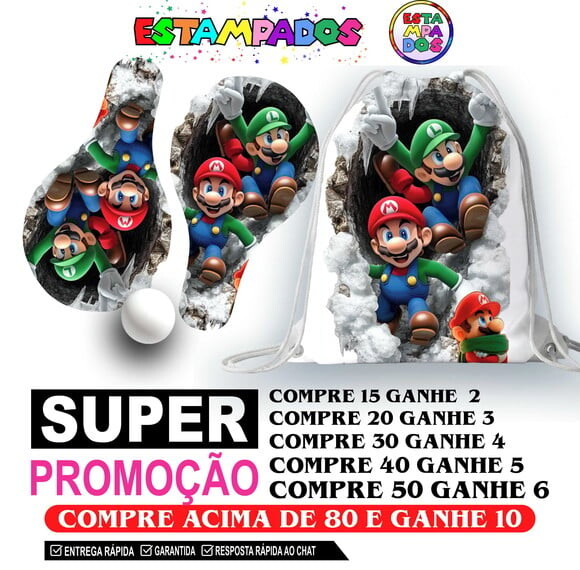 Kit Super Mario 0008 Sacochila+raquetes de Ping Pong