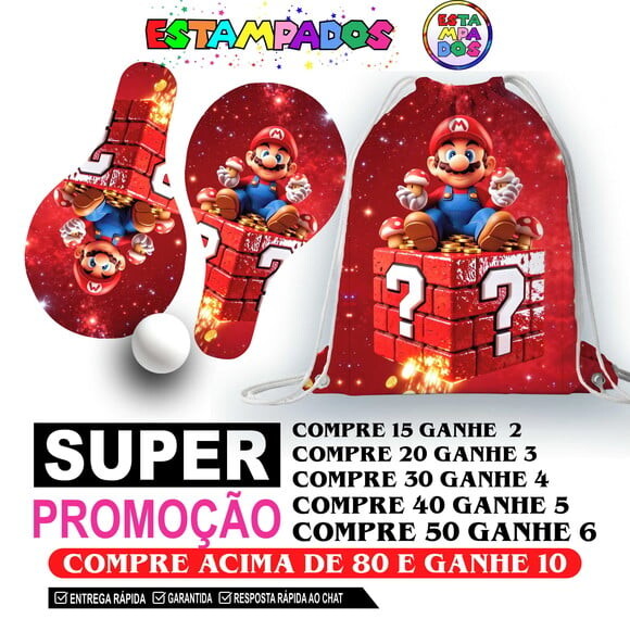 Kit Super Mario 0011 Sacochila+raquetes de Ping Pong
