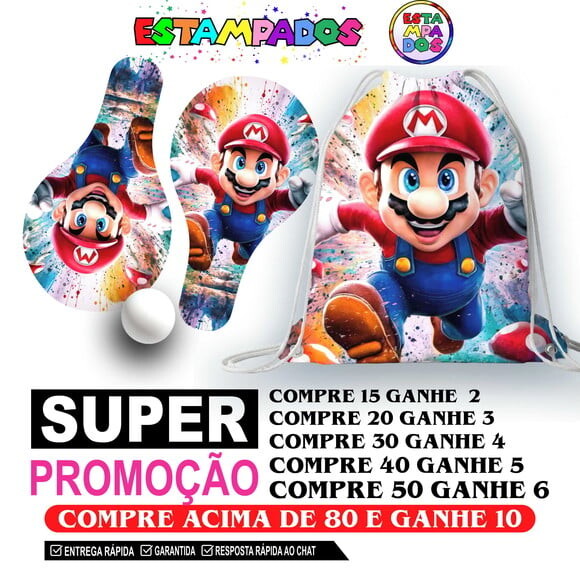 Kit Super Mario 0012 Sacochila+raquetes de Ping Pong