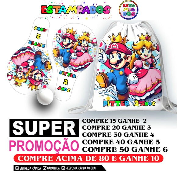 Kit Super Mario 0015 Sacochila+raquetes de Ping Pong