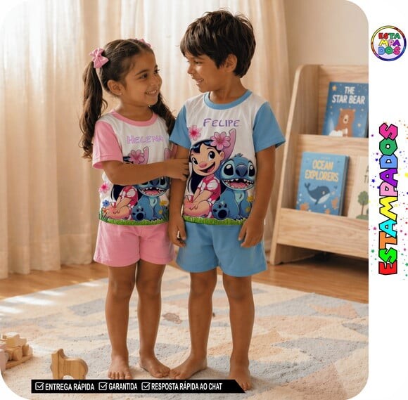 Pijama Stitch com Estampa Full Print Frente Total Ref:10 Uni