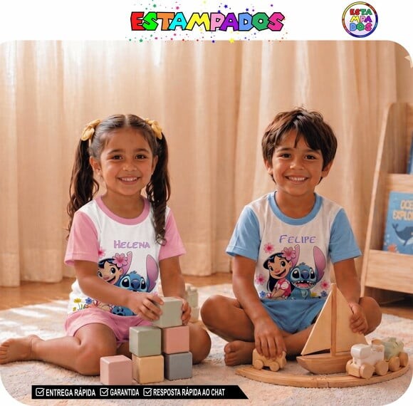 Pijama Stitch com Estampa Full Print Frente Total Ref:05 Uni