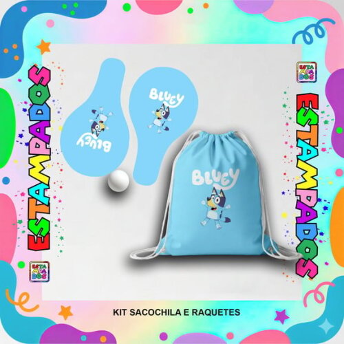 Kit Bluey100 Unid Mochilinha + Raquetes de Ping Pong