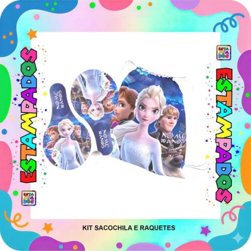 Kit Frozen 5 Unid Mochilinha + Raquetes de Ping Pong