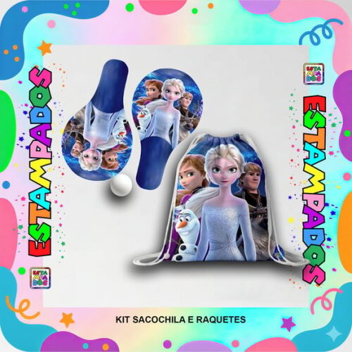 Kit Frozen 30 Unid Mochilinha + Raquetes de Ping Pong