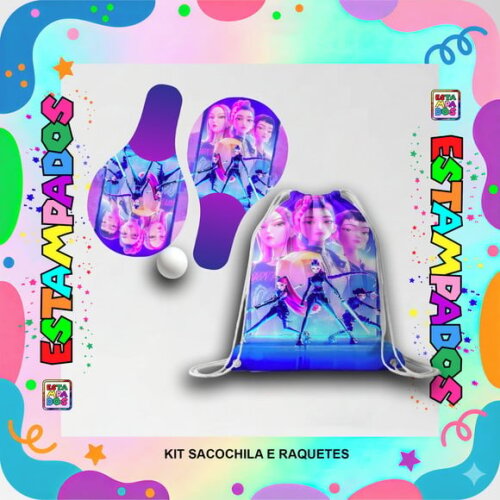 Kit Huntrix 15 Unid Mochilinha + Raquetes de Ping Pong