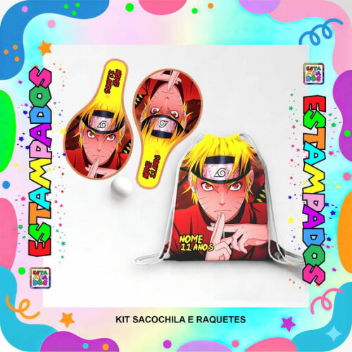 Kit Naruto 30 Unid Mochilinha + Raquetes de Ping Pong
