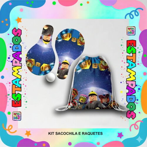 Kit Roblox 100 Unid Mochilinha + Raquetes de Ping Pong