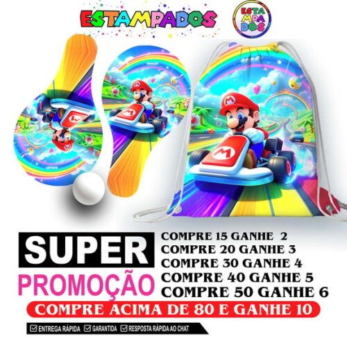 Kit Super Mario 0007 Sacochila+raquetes de Ping Pong