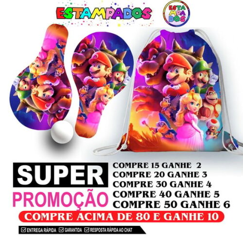 Kit Super Mario 0006 Sacochila+raquetes de Ping Pong