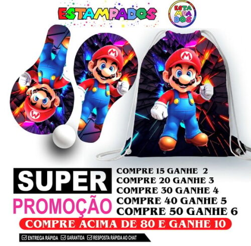 Kit Super Mario 0004 Sacochila+raquetes de Ping Pong